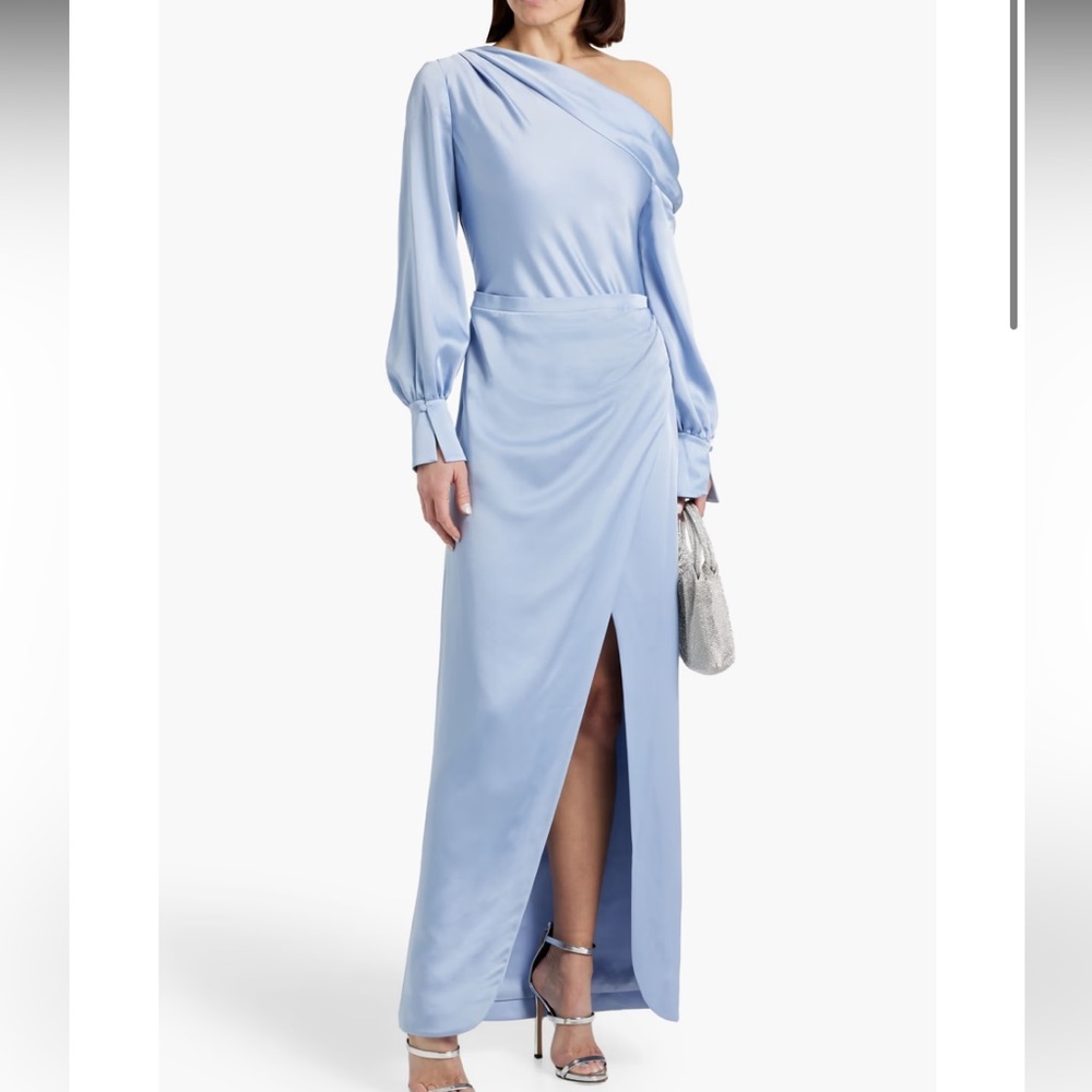 BRAND NEW SIMKHAI one-shoulder satin-crepe maxi dress, Marina Blue, size 8